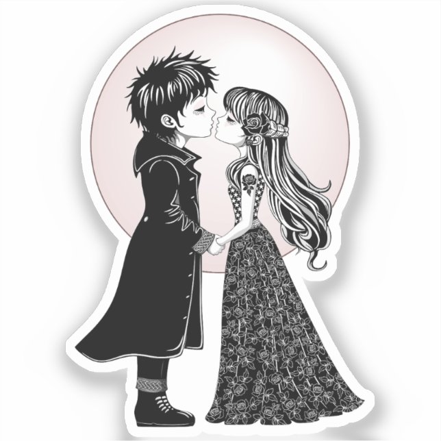 Sticker Gothique Emo Enfants Kiss Valentine's Day (Recto)