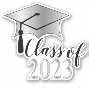 Sticker Graduation Cap - Tassel Black Silver Class of 2023
