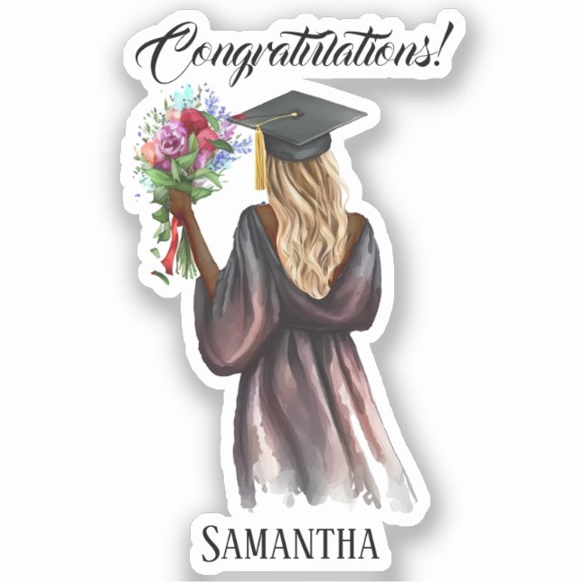 Sticker Graduation d'aquarelle personnalisée (14) (Recto)