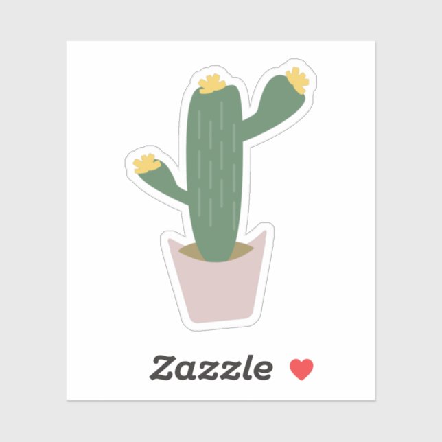 Sticker Grand cactus en pot, botanique, cactus floraux ver (Feuille)