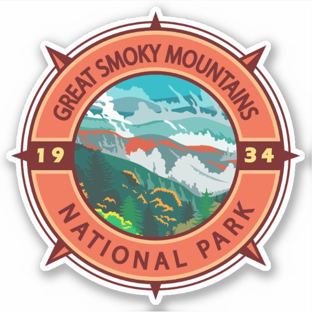 Sticker Grand Smoky Mountains Parc national Retro Compass (Devant)