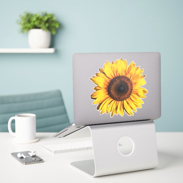 Sticker Grand Stick d'Art Jaune Fleur de Tournesol brillan (Ordinateur portable sur le bureau)