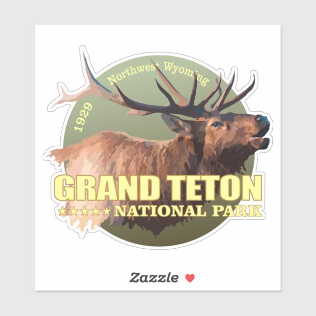 Sticker Grand Teton NP (wapiti) (Feuille)