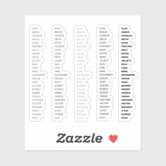 Sticker Graphique alphabétique phonétique militaire (Feuille)