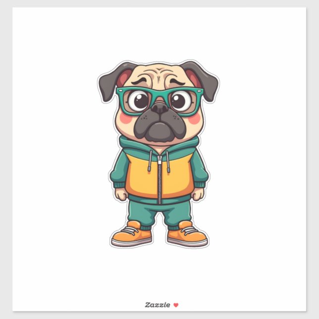 Sticker Graphisme de mode streetwear de chien Pug de style (Feuille)