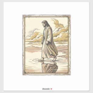 Sticker Gravure de marche spirituelle vintage dans l'eau