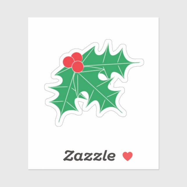Sticker Green Holly Red Berries (Feuille)