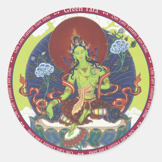 STICKER Green Tara - avec mantra (Devant)