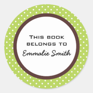 Sticker Green White Polka Dot et Brown Book Name