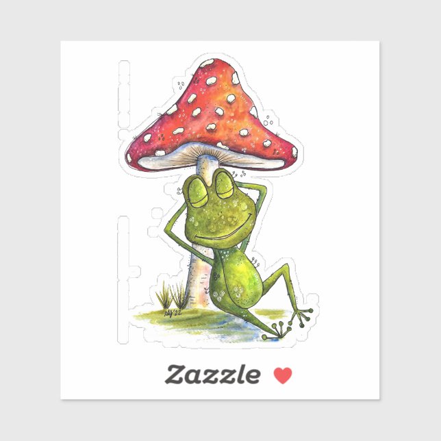 Sticker Grenouille à couchage lunaire sous un champignon (Feuille)