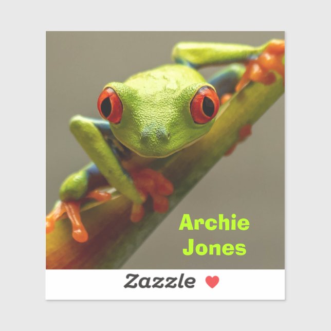 Sticker Grenouille à yeux rouges vous regardant Photo pers (Feuille)