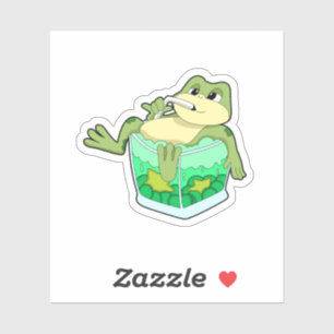 Sticker Grenouille avec verre de jus