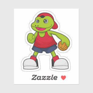 Sticker Grenouille comme joueur de basket-ball avec basket