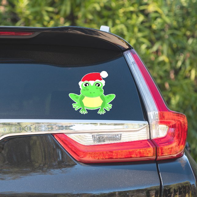 Sticker Grenouille de Noël avec Santa Hat Cute Novel Carto (Côté voiture)
