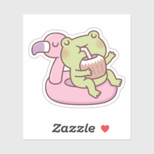 Sticker Grenouille Mignonne Se Détendant Sur Un Flotteur D