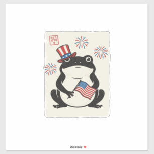 Sticker Grenouille patriotique gravure vintage art vectori