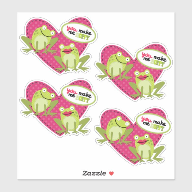 Sticker Grenouille rousse Coeur rose Valentine (Feuille)