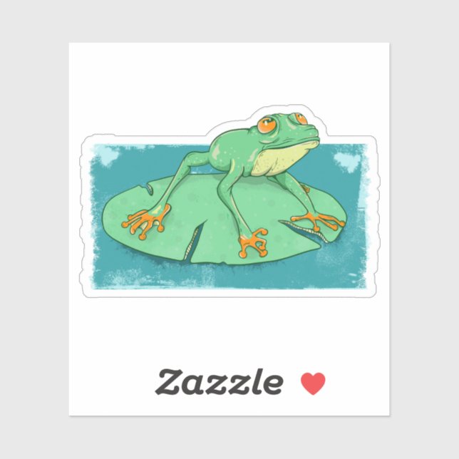 Sticker Grenouille verte mignonne sur un tapis de nénuphar (Feuille)