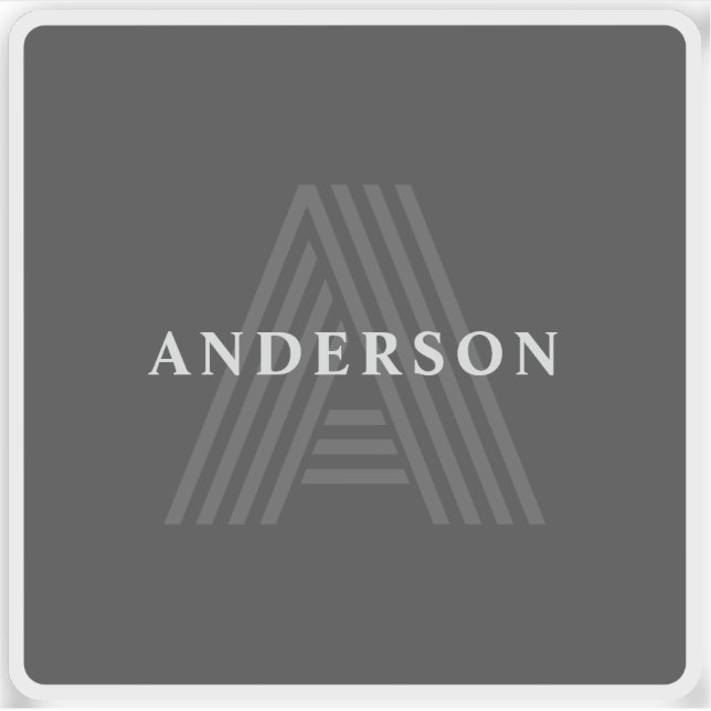 Sticker Gris foncé Rétro Moderne Monogramme Nom (Devant)