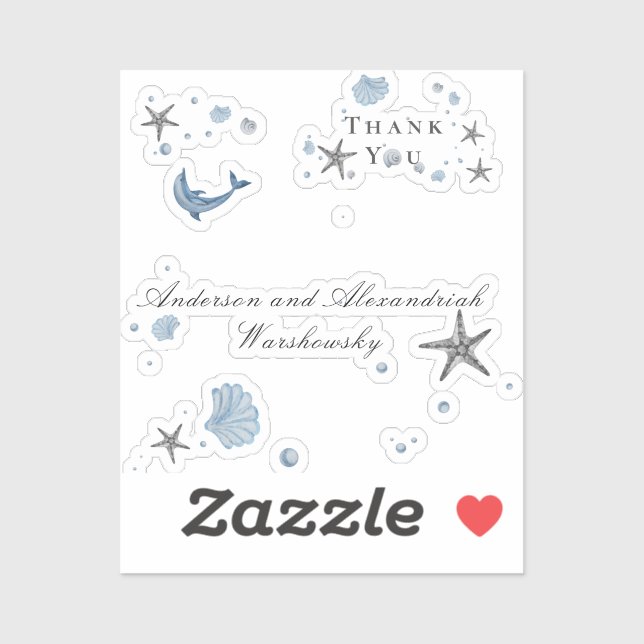 Sticker Gris Starfish Blue Shell Beach Wedding (Feuille)