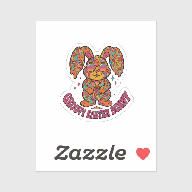 Sticker Groovy Bunny Hippie Retro Easter Psychedelic  (Feuille)