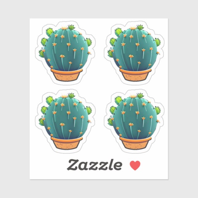 Sticker Gros cactus vert rond Conception Succulente (Feuille)