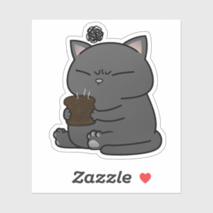 Sticker Gros Chat noir Grillé Toast Brûlé