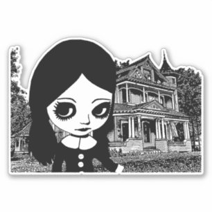 Sticker Gros oeil Goth girl Maison hantée Art original