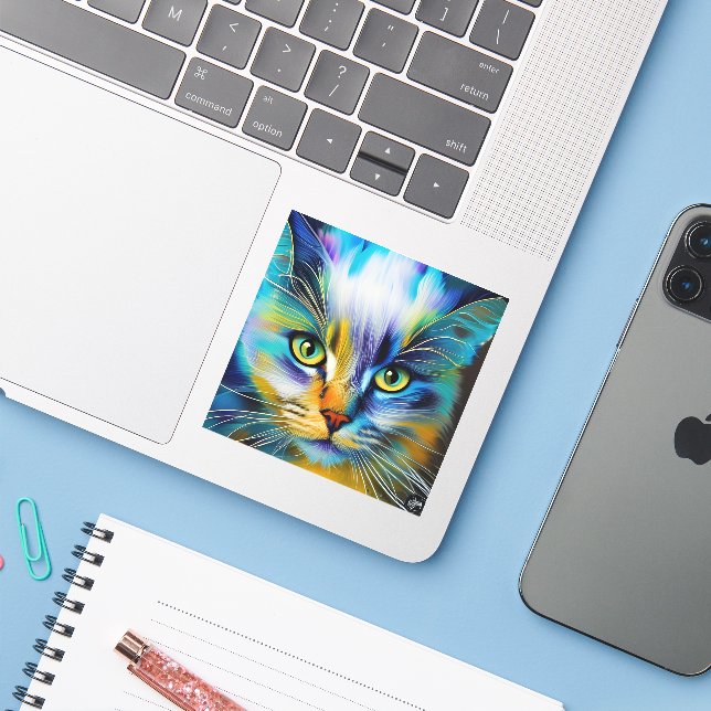 Sticker Gros plan d'un chaton siamois coloré (Ordinateur portable avec iPhone)