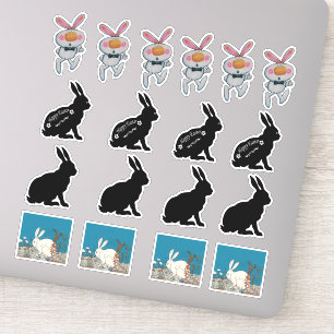 Sticker Groupe de lapins lapins de Pâques blancs noirs