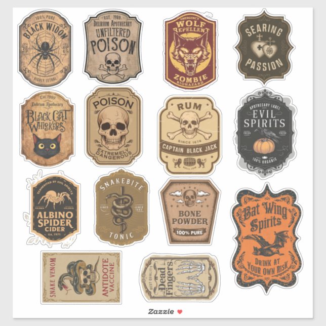 Sticker Groupe Halloween De 14 Bouteille De Potion Magique (Feuille)