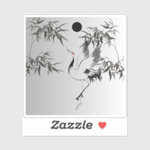 Sticker Grue japonaise et lavis à l'encre de bambou - Zen