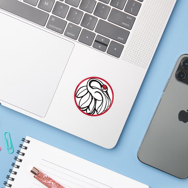 Sticker Grue japonaise Tancho (Ordinateur portable avec iPhone)