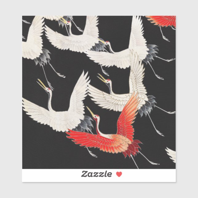 Sticker Grues volantes : Japonais Bird Kimono Art (Feuille)