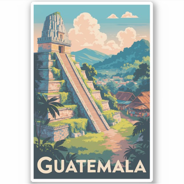 Sticker Guatemala Tikal National Park Illustration Voyage (Devant)