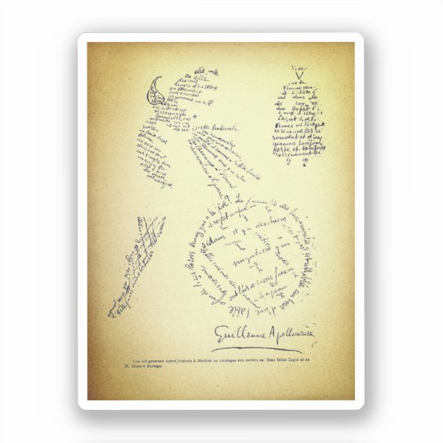 Sticker Guillaume Apollinaire, Poème Calligramme (1920) (Recto)