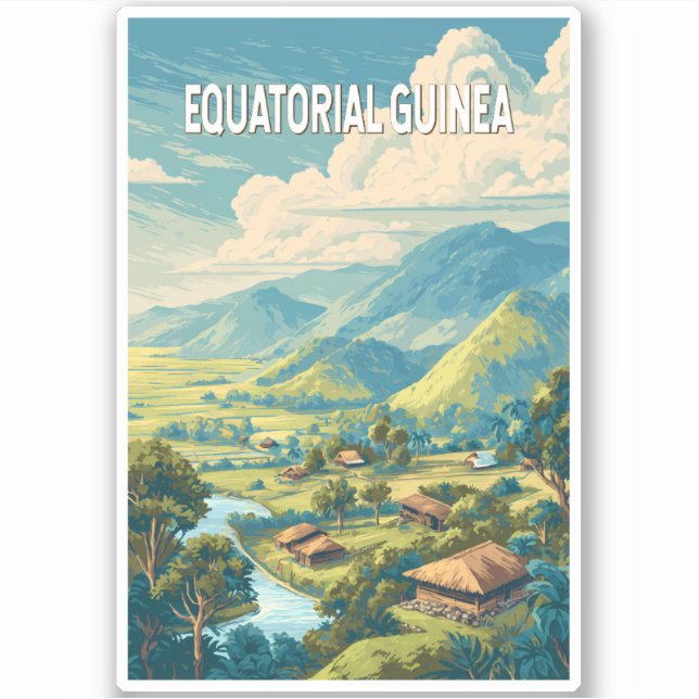 Sticker Guinée équatoriale Illustration Voyage Art Vintage (Devant)