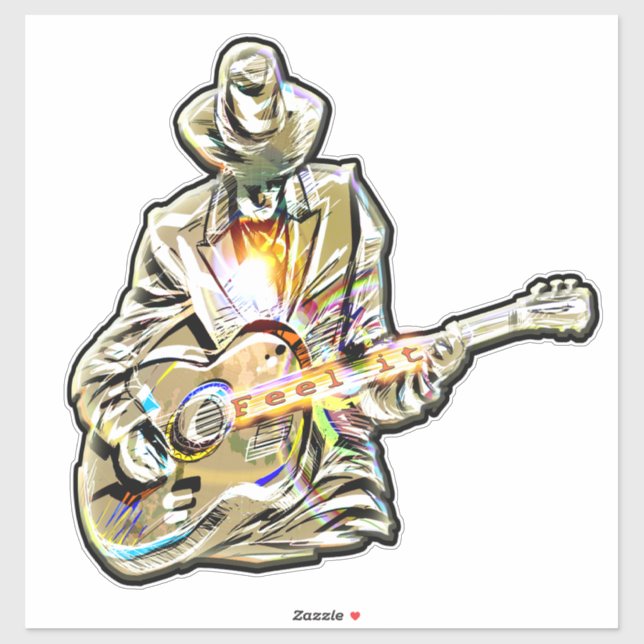 Sticker Guitar Blues Mann - Sentez-le (Feuille)