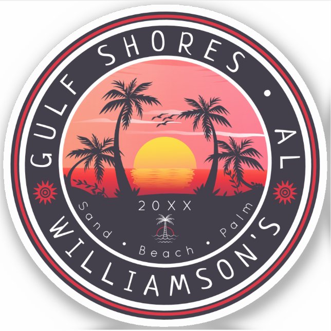 Sticker Gulf Shores Alabama Retro Sunset Souvenirs 80s (Devant)