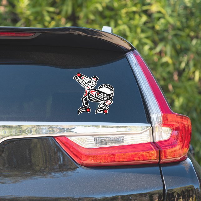 Sticker Haida Wolf Esprit Abstrait Animal Red & Black Art (Côté voiture)
