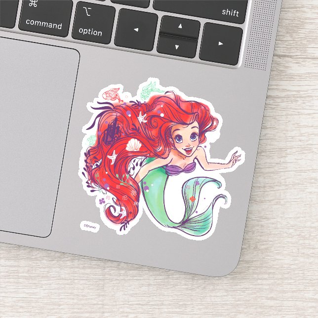 Sticker Hair Princesse Ariel aquarelle décorée (Détail)