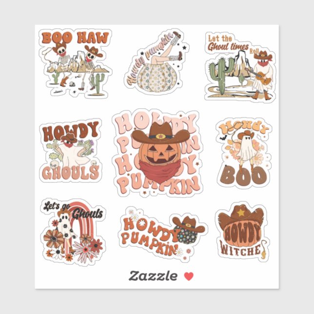 Sticker Halloween amusant de Western Retro (Feuille)