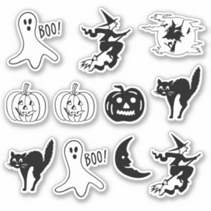 Sticker Halloween chat noir, Jack-o'-lantern, fantôme, sor