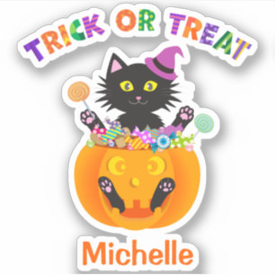 Sticker Halloween Chat Tricoter Ou Traiter