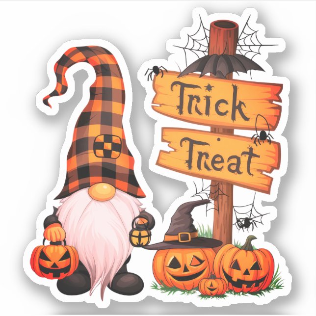 Sticker Halloween Cute Gnome et citrouille (Devant)