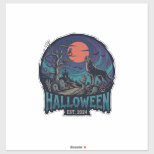Sticker Halloween Est Hurlement Loup Lune Rouge Zombie Mai