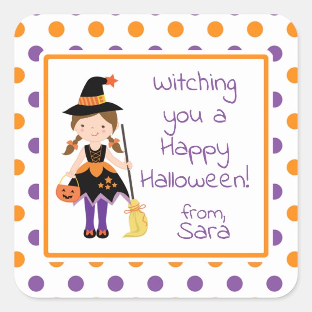 Sticker Halloween fille sorcière mignonne (Devant)