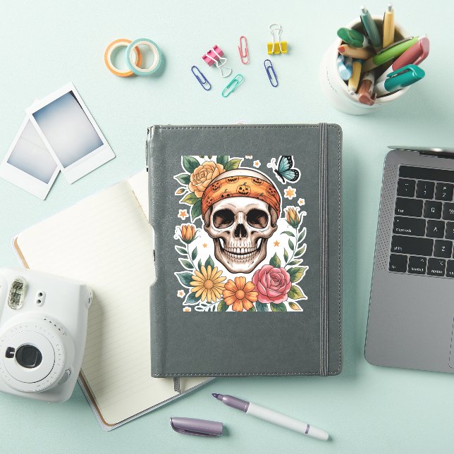 Sticker Halloween floral crâne Éffrayant (Couverture iPad)