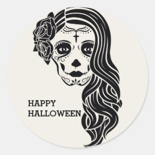 Sticker Halloween Floral Sugar Skull Classic rond