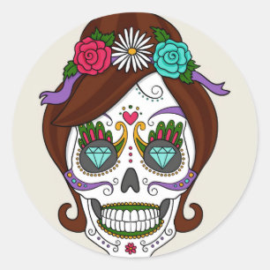 Sticker Halloween Floral Sugar Skull Classic rond